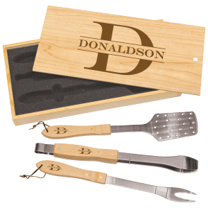 3-Piece BBQ Set in Wooden Pine Box