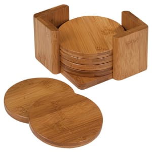 3 3/4" Bamboo Round 6-Coaster Set with Holder