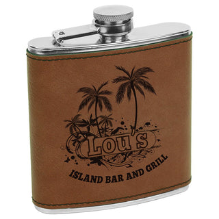 6 oz. Dark Brown Laserable Leatherette Stainless Steel Flask