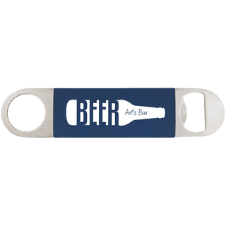 1 1/2" x 7" Navy Blue/White Bottle Opener with Silicone Grip