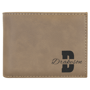 Light Brown Laserable Leatherette Bi-Fold Wallet w/Flip ID Display