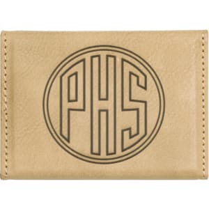 3 3/4" x 2 3/4" Light Brown Laserable Leatherette Hard Business Card Holder