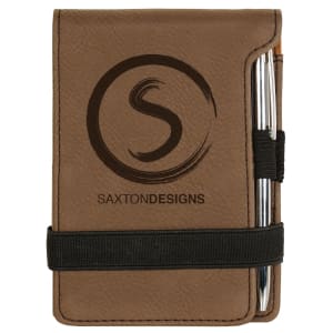 3 1/4" x 4 3/4" Dark Brown Laserable Leatherette Mini Notepad with Pen