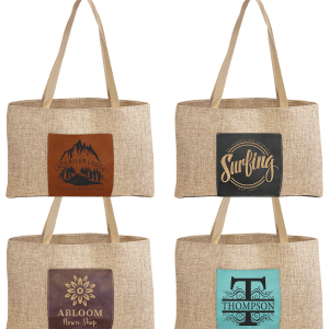 19" x 12" Burlap Bag with 5" Laserable Leatherette Gusset Sample Set