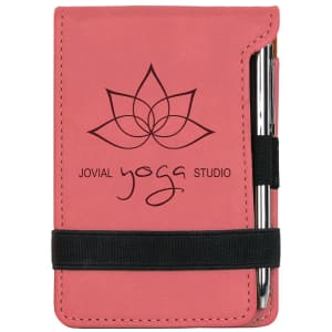 3 1/4" x 4 3/4" Pink Laserable Leatherette Mini Notepad with Pen