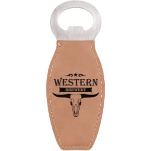 Light Brown Laserable Leatherette Bottle Opener with Magnet