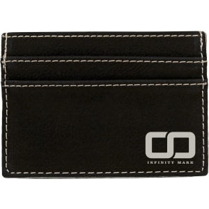 4" x 2 3/4" Black/Silver Laserable Leatherette Wallet Clip