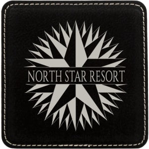 4" x 4" Square Black/Silver Laserable Leatherette Coaster