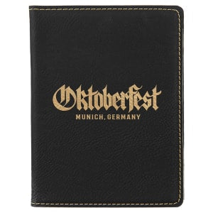 4 1/4" x 5 1/2" Black/Gold Laserable Leatherette Passport Holder