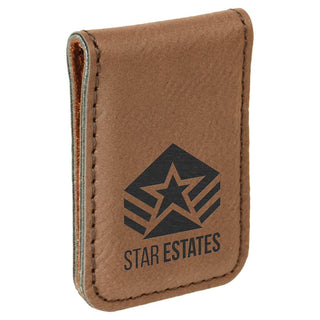 1 3/4" x 2 1/2" Dark Brown Laserable Leatherette Money Clip