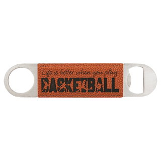 1 1/2" x 7" Basketball Laserable Leatherette Bottle Opener