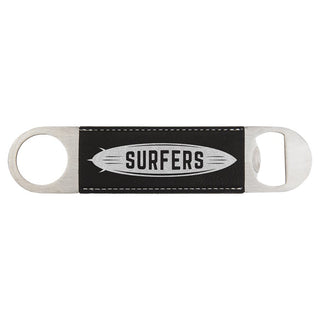 1 1/2" x 7" Black/Silver Laserable Leatherette Bottle Opener