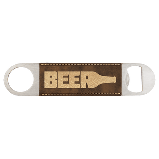 1 1/2" x 7" Rustic/Gold Laserable Leatherette Bottle Opener