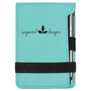 3 1/4" x 4 3/4" Teal Laserable Leatherette Mini Notepad with Pen