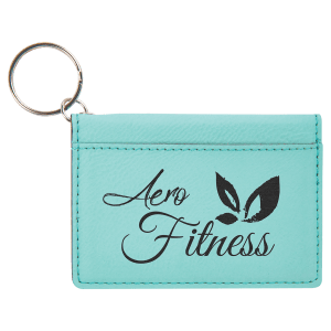 4 1/4" x 3" Teal Laserable Leatherette Keychain ID Holder