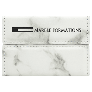 3 3/4" x 2 3/4" White Marble Laserable Leatherette Hard Business Card