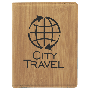 4 1/4" x 5 1/2" Bamboo Laserable Leatherette Passport Holder