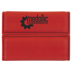 3 3/4" x 2 3/4" Red Laserable Leatherette Hard Business Card Holder