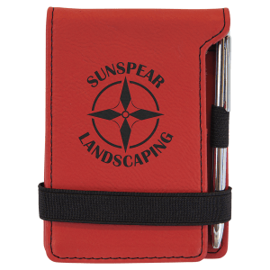 3 1/4" x 4 3/4" Red Laserable Leatherette Mini Notepad with Pen