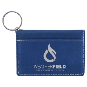 4 1/4" x 3" Blue/Silver Laserable Leatherette Keychain ID Holder