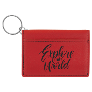 4 1/4" x 3" Red Laserable Leatherette Keychain ID Holder