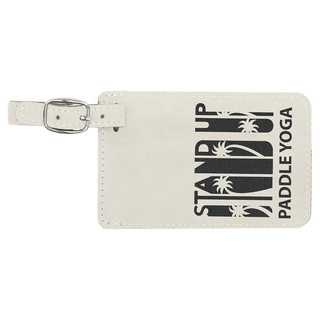 4 1/4" x 2 3/4" White/Black Laserable Leatherette Luggage Tag