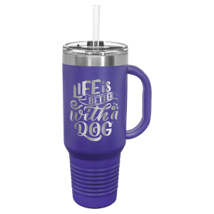 Polar Camel 40 oz. Purple Travel Mug with Handle, Straw Included