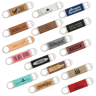 1 1/2" x 7" Laserable Leatherette Bottle Opener Sample Set